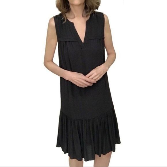 J. Crew Black Drop Waist Sleeveless Split Neck Knee Length Dress Size Small - Picture 1 of 10